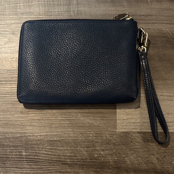 Tory Burch Dark Blue Leather Wristlet with Gold Accents - Picture 2 of 5
